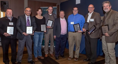 NextFlex, America’s Flexible Hybrid Electronics Manufacturing Institute, recognized key volunteers through its annual Fellow awards. Pictured here (L to R) are: ACI CEO Dana Hankey who accepted the award on behalf of Mike Mastropietro, VP Engineering, ACI Materials; Pradeep Lall, Ph.D., John and Anne MacFarlane Endowed Professor and Director, Auburn University; Nancy Stoffel, Ph.D., Senior Engineering Professional/Project Manager, GE Global Research; Chris Stoessel, Ph.D., Sr. Manager, Process Development, Eastman Chemical; Malcolm Thompson, NextFlex Executive Director; John Williams Ph.D., Associate Technical Fellow, Boeing Research and Technology; Jeff Stuart, Ph.D., Emerging Technology External Portfolio Lead, Lockheed Martin, and Bruce Hughes, Lead FHE Engineer, AMRDEC. Not pictured: Scott Anderson, Ph.D., Research Scientist Senior Staff, Lockheed Martin and Craig Herndon, Director, Critical Technologies Innovation Center, Naval Surface Warfare Center, Crane Division. (Photo: Business Wire)