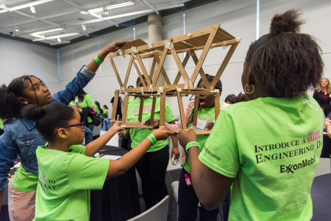 Middle-school students honed their problem-solving skills with ExxonMobil volunteers as part of the company’s annual Introduce a Girl to Engineering Day. The event is designed to showcase the fun and creativity in everyday challenges and to encourage more girls to pursue engineering careers. (Photo: Business Wire)