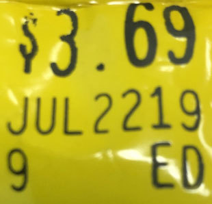 The expiration date code is noted as the month, day, year.  In this example: JUL 22 19. (Photo: Business Wire)