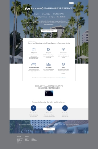 Benefits landing page for booking with Chase Sapphire Reserve and sbe (Photo: Business Wire)