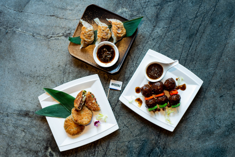 Empress highlights Impossible meat in three dishes: Black Pepper Impossible Meatball Skewers, Pan Fried Impossible Gyoza, and Impossible Crispy Pancakes with Chinese Chives. (Photo: Business Wire)