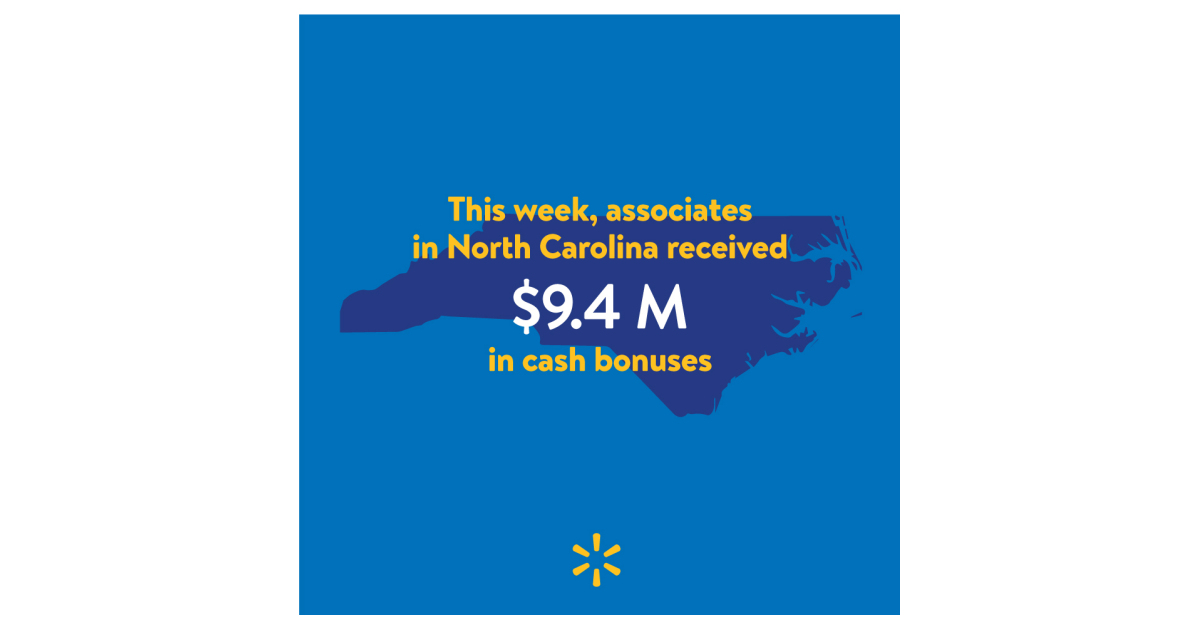 Walmart Associates in North Carolina Earn More Than 9.4 Million in Cash Bonuses Following