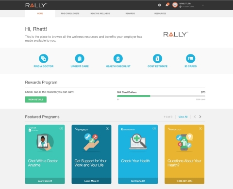 Rally's centralized dashboard connects employees to the many benefits – regardless of health plan – that their employer makes available to them. (Graphic: Business Wire)