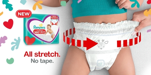 Pampers Cruisers 360 FIT diapers feature a comfortable all-around stretchy waistband that adapts to  ... 