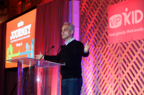 City of Chicago Mayor Rahm Emanuel delivers keynote remarks to over 500 teachers at VIPKid’s fourth regional Journey conference in Chicago, March 9, 2019 (Photo: Business Wire)