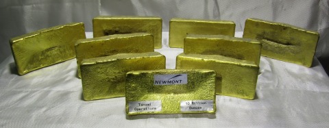 Gold bar containing the 10 millionth ounce produced at Newmont's Tanami operation in Northern Territory, Australia. (Photo: Business Wire)