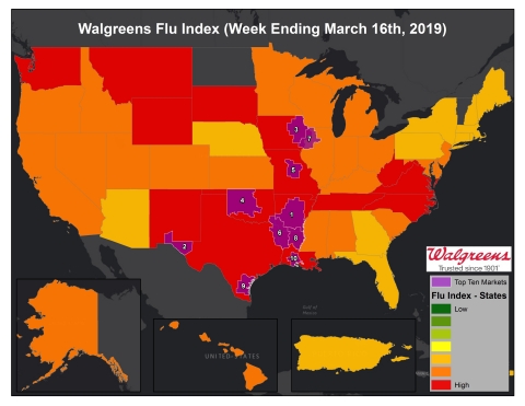 Walgreens Flu Index for week ending March 16, 2019 (Photo: Business Wire)