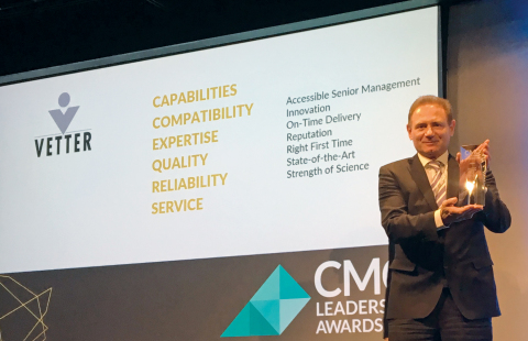 Pride and satisfaction in accepting the 2019 CMO Leadership Award. Oskar Gold, Vetter’s Senior Vice  ... 
