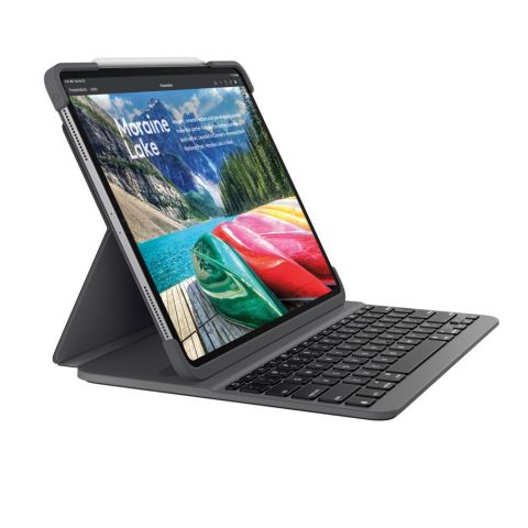 Logitech SLIM FOLIO PRO: All-in-one case offers laptop-like typing keyboard and front and back protection (Graphic: Business Wire)