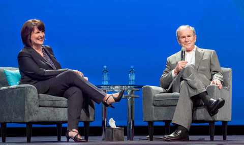 Tyler's Chief Marketing Officer Samantha Crosby led a conversation with former President George W. Bush at Tyler's Connect user conference in Dallas. (Photo: Business Wire)