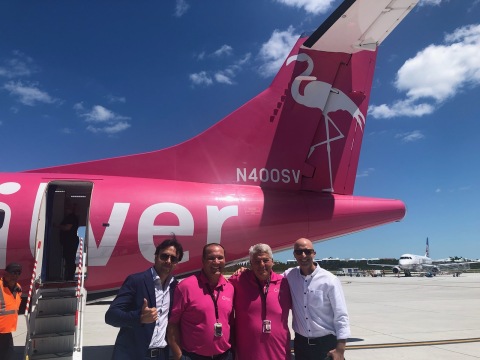 Silver Airways Makes History with First New ATR-600 Series Flight in United States. Pictured: ATR Director of Sales USA Paolo Tabacco, Silver Airways Executive Vice President Kurt Brulisauer, Silver Airways and Seaborne Airlines CEO Steve Rossum, ATR Vice President Sales Americas Pier Luigi Baldacchini. (Photo: Business Wire)