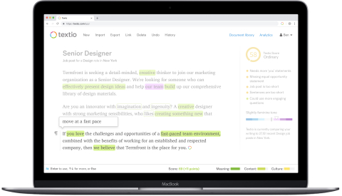 Screenshot of Textio Flow - writing software which takes your rough ideas and instantly transforms them into powerful language with a single keystroke (Photo: Business Wire)
