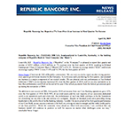 Republic Bancorp, Inc. Reports a 7% Year-Over-Year Increase in First Quarter Net Income