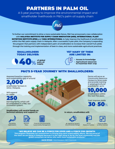 To further our commitment to drive a more sustainable future, P&G has announced a new collaboration with MALAYSIA INSTITUTE FOR SUPPLY CHAIN INNOVATION (MISI), INTERNATIONAL PLANT NUTRITION INSTITUTE (IPNI) and YARA INTERNATIONAL to help improve the livelihood of smallholders within the P&G palm supply chain in Malaysia. (Graphic: Business Wire)