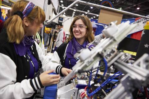 FIRST Robotics Competition students work on their robot at FIRST Championship in Detroit. (Photo: Bu ... 