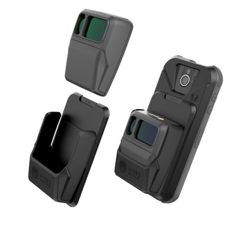 Vibes Modular interchangeable accessories for Kyocera's DuraForce PRO 2 rugged smartphone include Spike® Smart Laser Measuring Tool, which allows anyone to take measurements with a simple picture. (Graphic: Business Wire)
 
