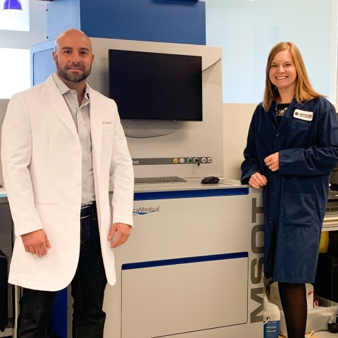Mr. Tullio Giannitti, General Manager, Americas at iThera Medical and Ms. Ciara Finucane, Senior Director and Business Leader of Discovery Research at Invicro with the MSOT inVision platform. (Photo: Business Wire)