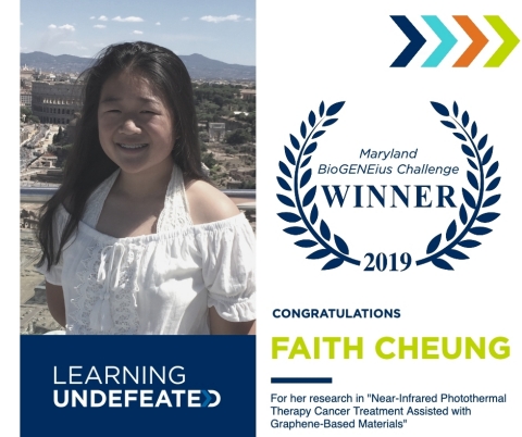 Faith Cheung, 10th grader from Richard Montgomery High School and finalist of the 2019 Maryland BioGENEius Challenge, will represent the state in the International BioGENEius Challenge this June at the 2019 BIO International Convention in Philadelphia, Pa. (Graphic: Business Wire)