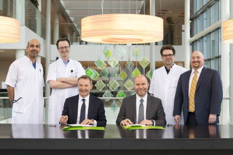 F.L.T.R. sitting: Karel Ronday, Director of Medical Affairs Haga Hospital and Steve Wedan, CEO of Imricor Medical Systems F.L.T.R. standing: Cardiologist Hemanth Ramanna; Cardiologist Ivo van der Bilt; Cardiologist Vincent van Driel; Director of Sales Imricor Greg Englehardt; Not pictured: Manager Haga Heart Center Edith Bense (Photo: Business Wire)