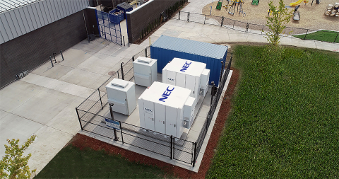 NEC Energy Solutions recently completed a 500 kW/1000 kWh battery energy storage system installed at the Howard Elementary School in Eugene, Oregon, USA. The energy storage system, owned and operated by Eugene Water & Electric Board, will not only dramatically reduce energy costs but will also ensure resiliency for the school, providing extra hours of power during times of shutdown, such as during inclement weather events. (Photo: Business Wire)