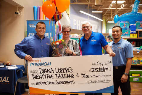Sweepstakes winner Diana Loberg poses with Desert Financial CEO, Jeff Meshey, and additional represe ... 