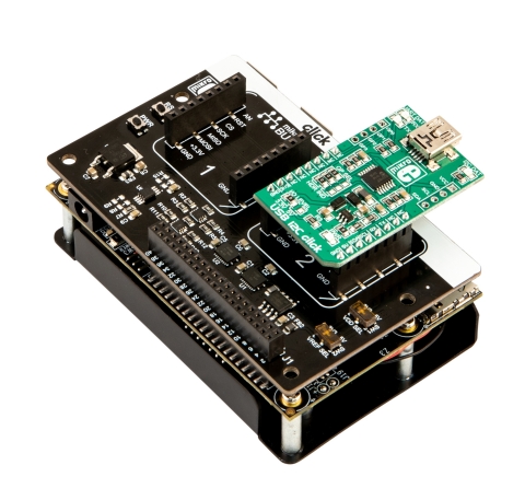 To expand the Ultra96 ecosystem, Avnet's low-cost 96Boards Click Mezzanine enables designers to connect the 96Board's header to Click Boards™ by MikroElektronika, enabling more than 600 different circuits with easy additions such as sensors, controls, relays and more. (Photo: Business Wire)