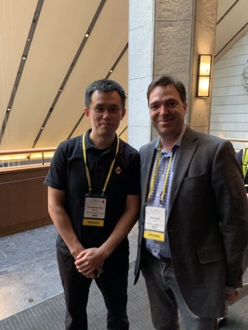 Changpeng Zhao, CEO of Binance, with Dan Schatt, Co-Founder and President of Cred (Photo: Business W ... 