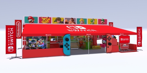 The Nintendo Switch Road Trip tour runs June 26 through October and offers many areas themed to different games, like a warp pipe-filled stage to play the Super Mario Maker 2 game, a neon-colored paradise for the Splatoon 2 game and a large-screen TV and bucket race car seats for the high-octane Mario Kart 8 Deluxe game. (Photo: Business Wire)