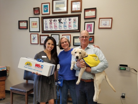 (From left to right): Covetrus representative Uyen Ta presents 2,000th Covetrus Puppy Care Package t ... 