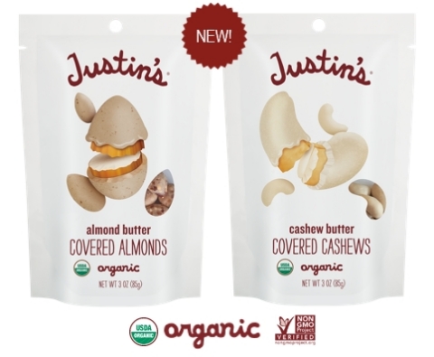 Toward Sustainable Food Packaging: these new ProAmpac pouches for Justin’s® Nut Butter Covered Nuts are among the first flexible packages to combine such a high proportion of PCR material – 10% - with high-barrier food protection. (Photo: Business Wire)