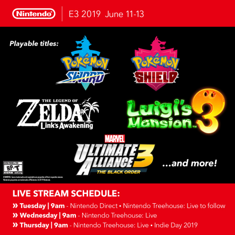 Nintendo confirmed that the Nintendo Switch games available for people to play on the show floor include Pokémon Sword and Pokémon Shield. Other games on the show floor include Luigi’s Mansion 3, The Legend of Zelda: Link’s Awakening and MARVEL ULTIMATE ALLIANCE 3: The Black Order, in addition to various other games playable in Nintendo’s booth. (Graphic: Business Wire)