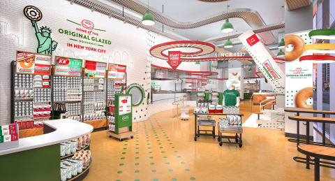 Krispy Kreme Times Square Flagship at Broadway and 48th Street will feature hot, fresh doughnuts 24/7, world’s largest Hot Light, new immersive and interactive digital experiences, and exclusive merchandise (Photo: Business Wire)