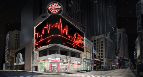 Krispy Kreme Times Square Flagship at Broadway and 48th Street will feature hot, fresh doughnuts 24/7, world’s largest Hot Light, new immersive and interactive digital experiences, and exclusive merchandise (Photo: Business Wire)