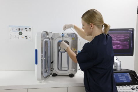 Nanosonics' trophon®2 High Level Disinfection System with a surface ultrasound probe being placed in ... 