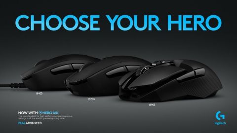 Logitech G announces three new additions to its lineup of HERO mice, the Logitech G903 LIGHTSPEED Wireless Gaming Mouse with HERO sensor, the Logitech G703 LIGHTSPEED Wireless Gaming Mouse with HERO sensor and the Logitech G403 HERO Gaming Mouse. All three mice have been updated with Logitech G’s exclusive HERO (High Efficiency Rated Optical) 16K sensor for incredible performance and power efficiency. (Graphic: Business Wire)