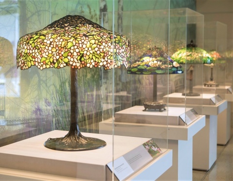 Louis Comfort Tiffany's Shade Garden, a new exhibition organized by The Neustadt Collection of Tiffany Glass, on view at Montefiore Medical Center's Hutchinson Campus, Bronx. Photo: Jesse Winter