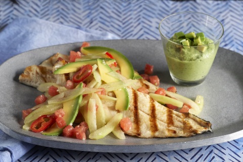 Grilled Trout with California Avocado-Watermelon Slaw and Green Goddess Dressing (Photo: Business Wire)