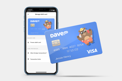 Dave Banking app and debit card (Graphic: Business Wire)