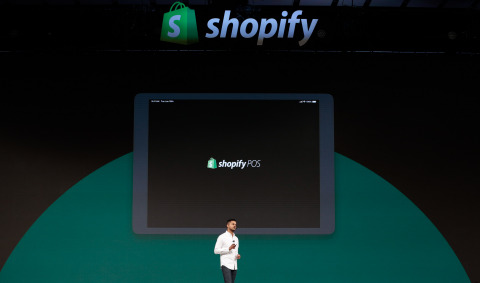 Arpan Podduturi, Shopify’s Director of Product, Retail, announces the new Shopify point of sale (POS) software at the company’s annual partner conference, Shopify Unite, in Toronto, Canada on June 19, 2019. (Photo: Shopify)