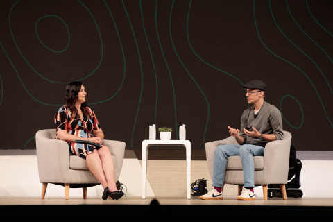 CEO Tobi Lutke sits down with Cara Hogan of Zaius for a fireside chat at the company’s annual partner conference, Shopify Unite, in Toronto, Canada on June 19, 2019. (Photo: Shopify)
