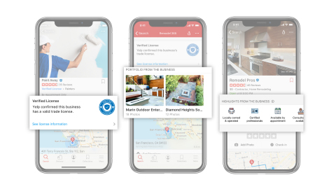 Businesses can now customize their Yelp page to attract new customers with Business Highlights, Portfolio and Yelp Verified License. (Graphic: Business Wire)