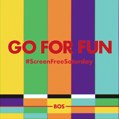 BOS Brands Launches #ScreenFreeSaturday as part of Global ‘GO FOR FUN’ Marketing Campaign Tuesday, June 25, 2019. Campaign visuals are inspired by old television color cards and bright, slim cans of BOS Iced Tea. (Graphic: Business Wire)