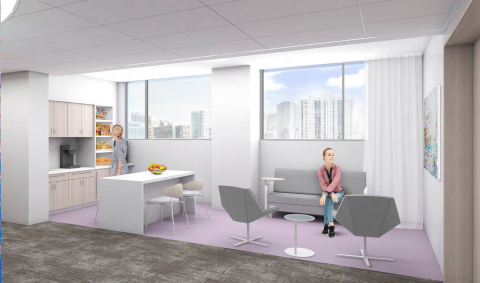 Rendering of a portion of the Chicago Institute for Fetal Health family lounge dedicated to NRG in recognition of its $1 million commitment to Lurie Children's Hospital (Photo: Business Wire)