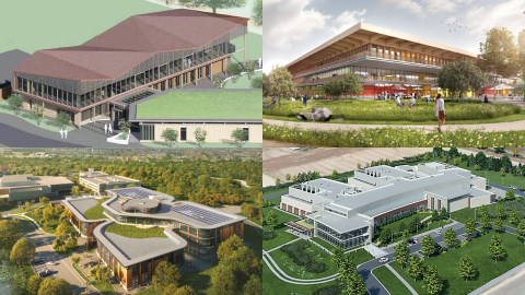 Promega Corporation is currently constructing several highly efficient buildings globally with aggressive sustainability goals and strategies, including (clockwise from upper left) a branch facility in the United Kingdom, the company’s largest European facility in Germany, and, in Madison, Wisconsin, a state-of-the-art research & development building as well as a new component manufacturing center. The global biotechnology company's newly released 2019 Corporate Responsibility Report highlights how, over the last three years, an overall culture of sustainability resulted in an 8% reduction in the company’s carbon-to-revenue footprint. (Photo: Business Wire)