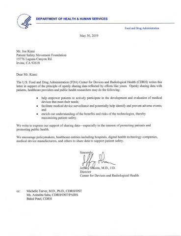 FDA Letter of Support for Open Data Sharing