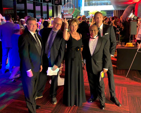 Sleep Number President and CEO, Shelly Ibach, with members of the Sleep Number Executive Leadership team following the Entrepreneur Of The Year® 2019 Award gala. (Photo: Business Wire)