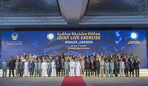 HH Sheikh Saif bin Zayed Al Nahyan in a group photo with ISALEX19 participants (Photo: AETOSWire)