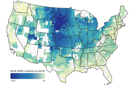 Year-on-year change in accumulated Growing Degree Days (GDD) (Graphic: Business Wire)