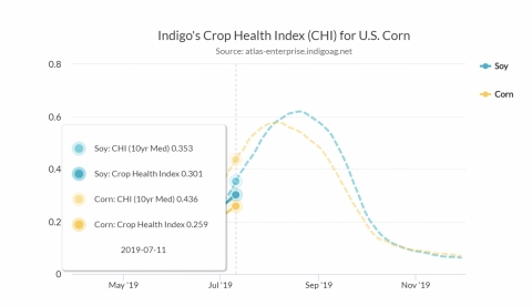 Indigo's Crop Health Index (CHI) for U.S. Corn (Graphic: Business Wire)