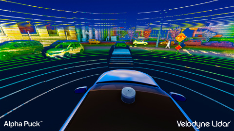 Point Cloud generated by the Velodyne Alpha Puck™, which can simultaneously locate the position of people and objects around a vehicle and assess the speed and route at which they are moving. (Photo: Business Wire)